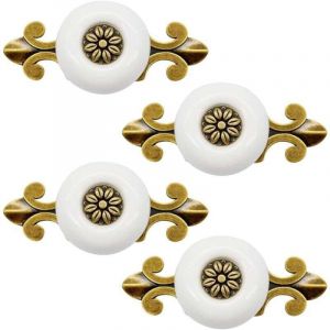4 Pi&egrave;ces Poign&eacute;e En C&eacute;ramique Poign&eacute;e De Porte Vintage Poign&eacute;e D'armoire Classique Poign&eacute;e De Tiroir Pour Cuisine Salon Chambre, Avec Vis De 2.5cm,