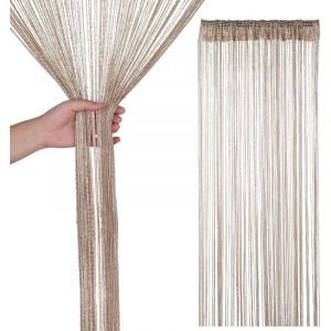 Rideau de porte &agrave; pompons, rideau de fil paillet&eacute;, adapt&eacute; aux portes et fen&ecirc;tres, d&eacute;coration de la maison (100 x 200 cm), couleur champagne