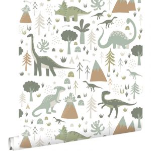 Estahome - papier peint dinosaures vintage bleu et vert