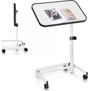 Costway - Table de Lit avec roulettes Verrouillables, Table Roulante pour Lit Réglable en Hauteur,Rangement Pliable, Plateau Inclinable 180°, Table
