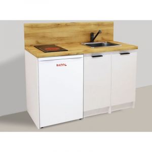 Inoval - kitchenette blanche 150cm + plaque de cuisson + refrigerateur + evier + mitigeur
