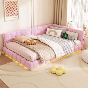 Méridienne, méridienne 140200cm, canapé-lit, lit avec sommier à lattes (sans matelas), lumière ambiante 16 couleurs, port usb, Type-C, matière