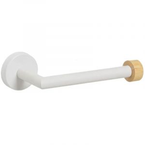 D&eacute;rouleur papier WC mural en m&eacute;tal blanc et bois 18x8x5cm