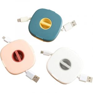 Enrouleur de C&acirc;ble USB 3 Pi&egrave;ces Support de Cordon de Chargeur Extensible Vide Organisateur de Cordon de T&eacute;l&eacute;phone Compact Gestion de C&acirc;bles