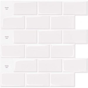 Lot de 10 Pi&egrave;ces,Carrelage Autocollant M&eacute;tro Blanc,Cr&eacute;dence Adh&eacute;sive Cuisine Salle de bains,Papier Adhesif en Vinyle 3d Brique,30x30cm
