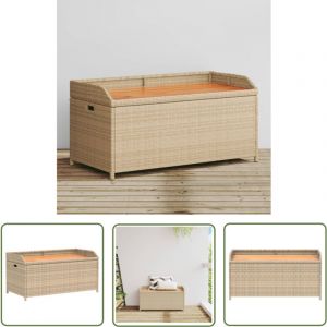 Banc de rangement mélange beige résine tressée et bois d'acacia - Banc De Jardin - Mobilier De Jardin - Rangement Extérieur - Coffre De Jardin