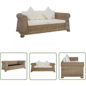 Canapé à 2 places avec coussins Rotin naturel - Canapé Rotin - Canapé Deux Places - Meubles Salon - Décoration Intérieur - Mobilier Tendance - The