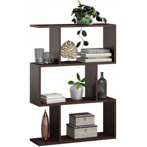 Bibliothèque à 3 niveaux BASK Wengé - Étagère de Rangement Style contemporain - 76.4 x 28 x 107