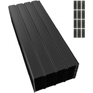 Panneau et lame de bardage lot de 12 plaques de toit t&ocirc;le bac acier abri de jardin toiture en m&eacute;tal galvanis&eacute; 12x1150x 450mm=6m&sup2; 0.3 mm noir Mondeer