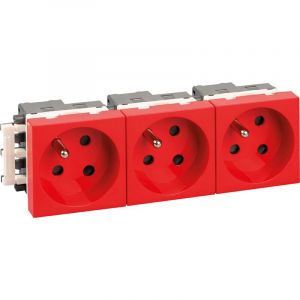 Eur Ohm - Bloc prise courant d&eacute;tromp&eacute;es 2P+T rouge (sans d&eacute;trompeur) - optima 3 prises