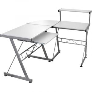 Helloshop26 - Bureau table poste de travail meuble d'ordinateur informatique étude d'ordinateur d'angle 132 x 112 x 99 cm bois ingénierie blanc