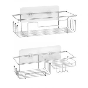 Panier de Douche en acier Inoxydable, étagère de Douche sans Perçage, étagère de Douche à Accrocher, étagère de Salle de Bain Antirouille avec Tapis