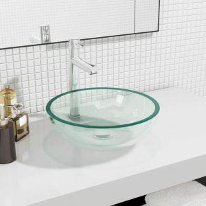 Vasque &agrave; poser - Lavabo Lave-mains - &Eacute;vier Verre tremp&eacute; 35x12 cm Transparent Chic-670251
