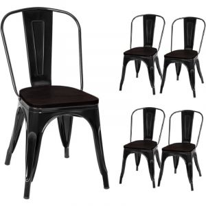 Lot de 4 Chaise de Salle à Manger Empliable avec Dossier Amovible, Chaise Industrielle Tolix Siège en Bois Massif Coussinets Antidérapants (Noir)