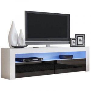 Dusine - Meuble tv Savelli led Blanc mat et portes en Noir laqué 157 cm