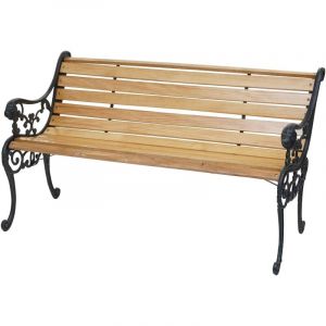 [JAMAIS UTILISÉ] Banc de jardin HHG-707, banc du parc, banquette en bois, fonte, 2 places, 125cm, 20kg, marron clair