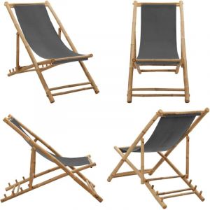 Vidaxl - Chaise de terrasse Bambou et toile Gris foncé - Chaise De Jardin - Chaise Lounge - Chaise Pliante - Mobilier De Jardin - Chaise De Plage