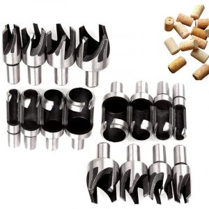 Fraise Bouchonner Bois, 16 Pi&egrave;ces Coupe-foret Tenon Acier Carbone, Ensemble Perceuse Conique de Griffe M&egrave;che &agrave; Bouchon 6mm/10mm/13mm/16mm