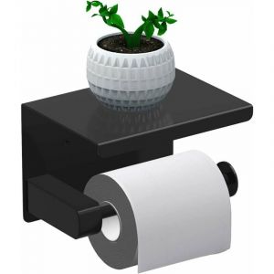 Alovez - Porte Papier Toilette, Support Papier Rouleau sans Percage Derouleur Papier WC,Distributeur Papier avec Tablette, Acier inox sus 304, Colle