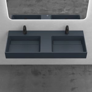 Mai&mai - Double Lavabo Suspendu Gris Noir 120x48x13cm Vasque &agrave; Poser Pour 2 Evier Lave Mains Salle de Bain sans Trop-plein Col12-1200-2