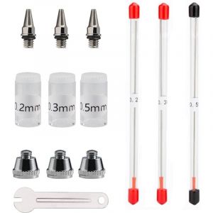 Capuchon D'Aiguille de Buse D'AéRographe 0,2 Mm 0,3 0,5 PièCes D'Accessoires Rechange avec Clé pour Kit PulvéRisation AirBrush