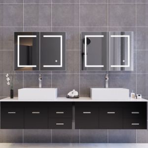 Armoire de Salle de Bain avec Miroir et LED &eacute;clairage, 80x13x60cm Armoire de Toilette Miroir avec &Eacute;tag&egrave;re R&eacute;glable,Meuble Pharmacie Salle de
