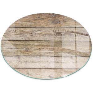 Plaque ronde de protection de sol en verre tremp&eacute; pour chemin&eacute;e ou po&ecirc;le &agrave; bois pare-feu contre les &eacute;tincelles Planches en bois naturel Ronde fi 80