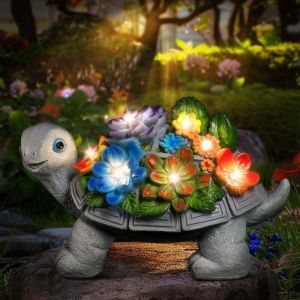 UlisemStatue de tortue, d&eacute;coration de jardin ext&eacute;rieure, lumi&egrave;res LED solaires, cadeau d'anniversaire pour femme, maman, grand-m&egrave;re, grand-m&egrave;re,