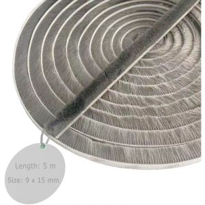 Joint Brosse Porte, 5 m(l) x 9 mm(B) x 15 mm(D), Gris, Joint Fenetrepour Lsolation Phonique Porte, Joint Brosse Adhesif, Joint Brosse Porte