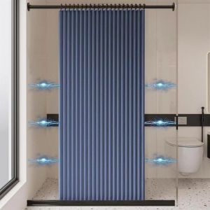 Rideau de douche pliable et imperm&eacute;able, rideau de douche magn&eacute;tique, rideau de douche en lin &eacute;pais, non doubl&eacute;,bleu, 180 cm x 200 cm
