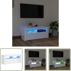 Maison Chic - The Living Store Meuble tv avec lumi&egrave;res led blanc brillant 90x35x40 cm - Meuble Tv - Meuble T&eacute;l&eacute;viseur - Armoire Tv - T&eacute;l&eacute;vision
