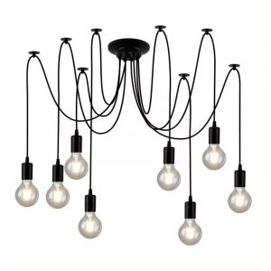 Fitags - Lustre suspendu tête de mort style vintage rétro loft Spider, plafonnier noir