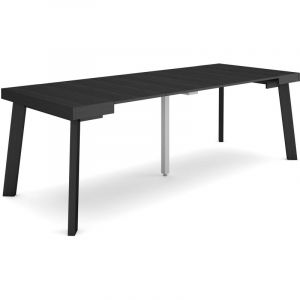 Skraut Home - Table console extensible, Console meuble, 220, Pour 10 personnes, Pieds en bois, Style moderne, Noir