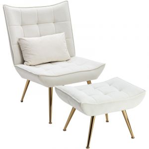 Wahson Office Chairs - Fauteuil Relax en Velours Fauteuil Loisir Rembour&eacute;s avec Repose-Pieds Chaise de Salon Scandinave pour Salon, Beige