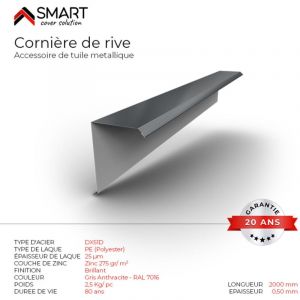 Bande de Rive TR45- bac acier - tôle de couverture - Toiture - Coloris Gris Anthracite ral 7016 L=2m, épaisseur 0.50mm
