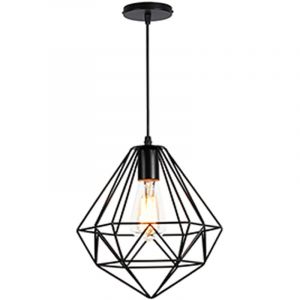 Suspension industrielle m&eacute;tal lustre abat-jour contemporain forme diamant 26cm - Noir