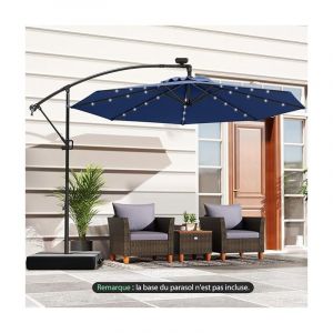 Parasol Déporté Ø3M, Parasol pour Terrasse, Parasol Inclinable, Rotatif à 360°, avec Pied en Croix, 32 led, Bleu Foncé - Goplus