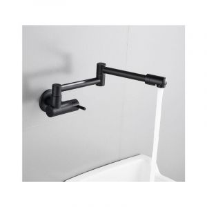 Sollbry - Robinet de cuisine mural, télescopique pliant, robinet mural noir, robinet mural en laiton, mitigeur mural, sortie d'eau froide simple