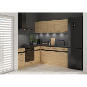 Cuisine d'angle compl&egrave;te 200x200 cm, Meubles de cuisine modulables coloris Ch&ecirc;ne bernstein, plan de travail Non inclus