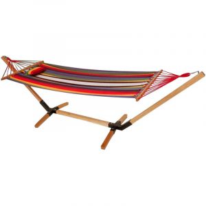 Hamac suspendu transat transat surface de couchage transat de jardin, bois dur coton rouge multicolore, LxPxH 310x100x100cm