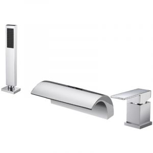 Robinet de baignoire style moderne cascade en Laiton mitigeur avec douchette 3 trous cartouche c&eacute;ramique Chrome