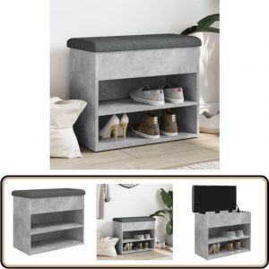 Banc à chaussures gris béton 62x32x50 cm bois d'ingénierie - Banc Chaussure - Banc Entrée - Rangement Chaussures - Meuble Entrée - Banc Coffre