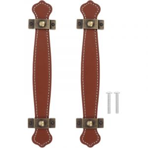 Poign&eacute;E En Cuir Pu Vintage Pour Meuble, Porte, Tiroir, Armoire, Valise - Lot De 2, Alliage De Zinc, Longueur 19 Cm, &eacute;Cartement Des Trous 128 Mm,