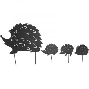 TONYSA 4 piquets d&eacute;coratifs en m&eacute;tal pour jardin en forme de h&eacute;risson, design animalier mignon et creux, d&eacute;coration en fer mignonne pour patio et
