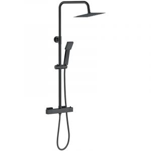 Biubiubath Colonne de douche thermostatique chrom&eacute;e, noir mat, syst&egrave;me de douche &agrave; effet pluie, douche carr&eacute;e, cabine de douche &agrave; l'italienne