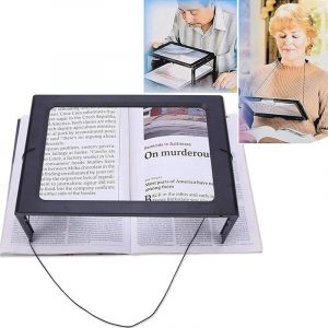 Loupe de lecture, loupe lumineuse, grossissement 3X, aide à la lecture avec 4 lumières led pour seniors - A4 rectangulaire avec support pliable,