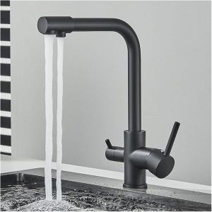 Robinet de cuisine &agrave; 3 voies, robinet d'eau potable &agrave; double vis, 3 en 1 traversant, agitateur rotatif &agrave; 360&deg; avec 2 sorties, acier inoxydable