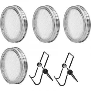 Kit de 6Pcs Couvercles Germination avec 4Pcs Couvercle &agrave; Germer &Eacute;cran en Acier Inoxydable et 2Pcs Supports de Germination pour Graines &agrave; Germoir