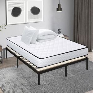 Lit ensemble sommier et matelas 160x200 cm - Matelas 160x200x15cm Mousse avec 1 Couette 220x240 cm et 2 Oreillers 60x60 cm et Sommier 160x200cm avec