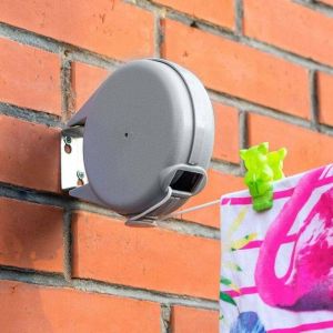Corde à Linge Rétractable de 12 m pour Vêtements, Étendoir à Linge très Robuste et Résistant, Mécanisme Rétractable Automatique, Installation Facile